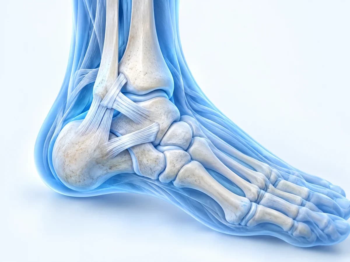 Anatomical illustration of the ankle joint and supporting ligaments