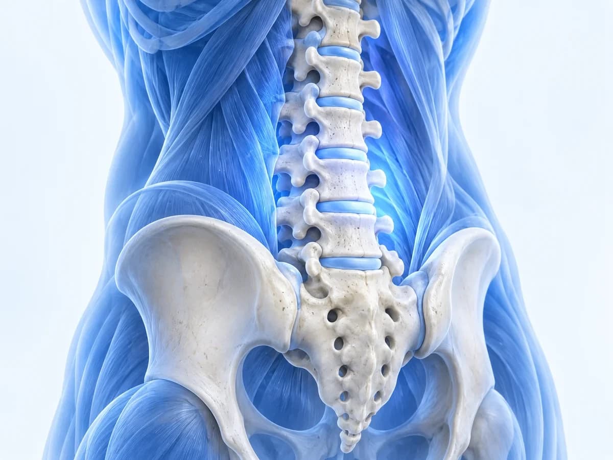 Anatomical illustration of the lower spine and pelvis